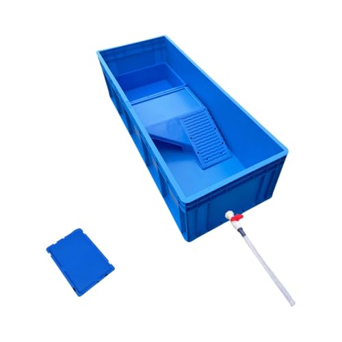 AOUCN亀飼育用水槽、プラスチック水槽 、飼育、下部排水、丈夫で耐久性、厚みのある素材、 ペットケージ、 爬虫類、 両生類 、繁殖、休憩、日向ぼっこ (ブルー,100*40*28cm)