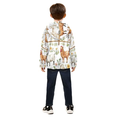 Farm Animals with Flowers Toddler Fleece Jacket Girl Boys Hooded Fleece Jacket Coat Warm Outwear Zip-up 3-10T4