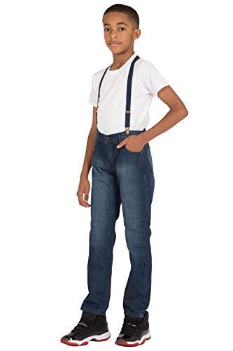 VIBES Boy's Classic 5 Pocket Denim Jeans Dark Sandblast Wash with Suspender Belt