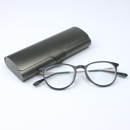 Image of Marsrut Slim Eyeglass Case, Metal Aluminum Eyeglass Hard Shell, Thin Light Matte Spectacle Glasses Cases for Nearsighted Men Women (Dark Green-Grey)