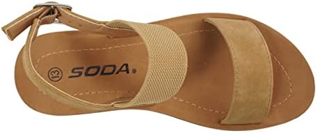 Soda BASHFUL-2 KIDS/CHILDREN/GIRLS Casual Open Toe Single Band with Elastic Ankle Strap Buckle Fashion Slide Flat Sandal (11 LITTLE KID, TAN NUBUCK, numeric_11) | Image 4