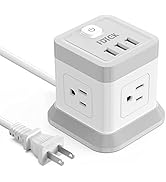 2 Prong Power Strip with USB, Flat Plug Extension Cord with 4 Outlets and 3 USB Ports, 5 FT Power...