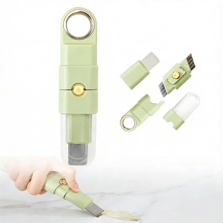 Strumento di pulizia multifunzione 4 in 1, manico ergonomico, pala angolare e raschietto piatto, spazzole morbide/rigide, salvaspazio per cucina e bagno, ideale per proprietari di case e affittuari