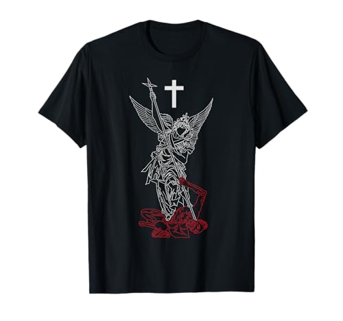 Saint Michael The Archangel Defeating Satan Warrior Faith T-Shirt
