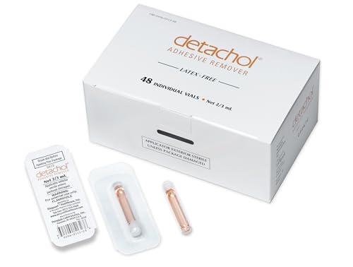 Detachol Medical Adhesive Remover for Skin Bandages & Ostomy Glue I Fast Acting I Residue Free I No Sting I Sensitive Safe I Gentle Removal I Easy Application I 48 Non-Irritating 2/3cc Vials Per Box