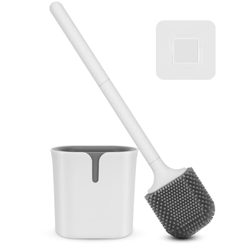 Klobürste Silikon - Toilettenbürste aus Silikon, Moderne WC Bürste für die Wandmontage ohne Bohren, Grau&Weiß