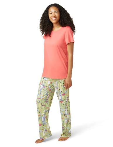 Image of HUE Women's Sleep and Lounge Pajama Separates, Late Summer & Fall Collection, Calypso Coral - Short Sleeve Scoop Neck Tee, X-Large