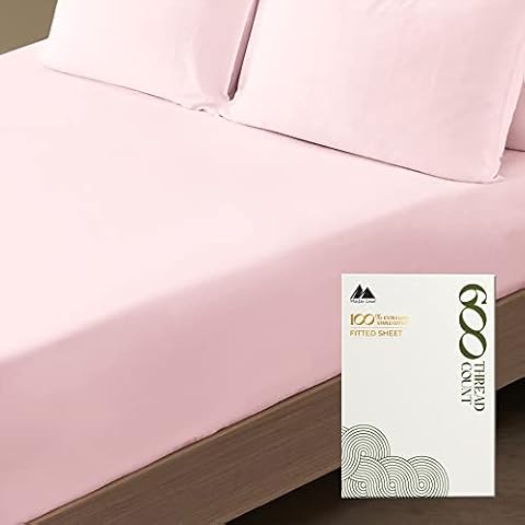 100% Cotton Sateen Weave 600 Thread Count Queen Fitted Sheet with Elastic All Around - Fits Mattress Upto 18 inches Blush Cover