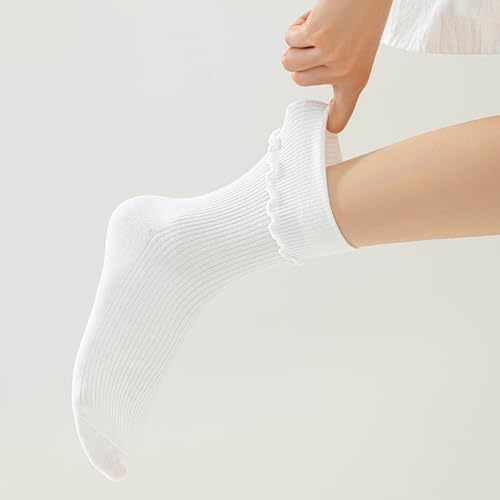 Image of Ruffle Ankle Socks for Women, Cute Casual Lettuce Edge Frilly Crew Socks Breathable Lightweight Daily Socks