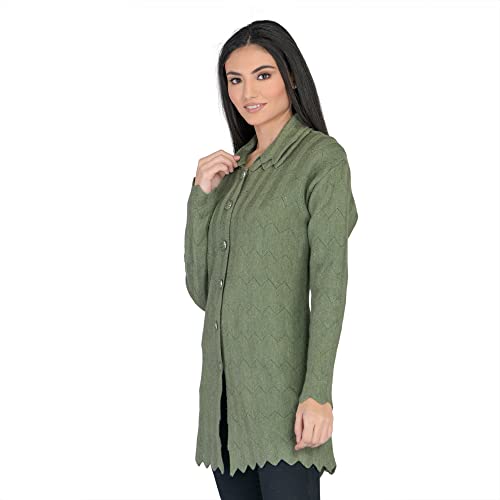 Image of LADY WILLINGTON Women Woolen Double Collar Daffodil Fabric Cardigan Winter Wear Pure Wool Cardigan for Women Free Size Long Cotty Warm Cardigans with Side Pockets