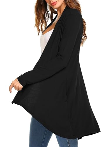 Image of Women's Drape Front Open Cardigan Casual Lightweight Long Sleeve Cardigans Flowy Tops with Pockets