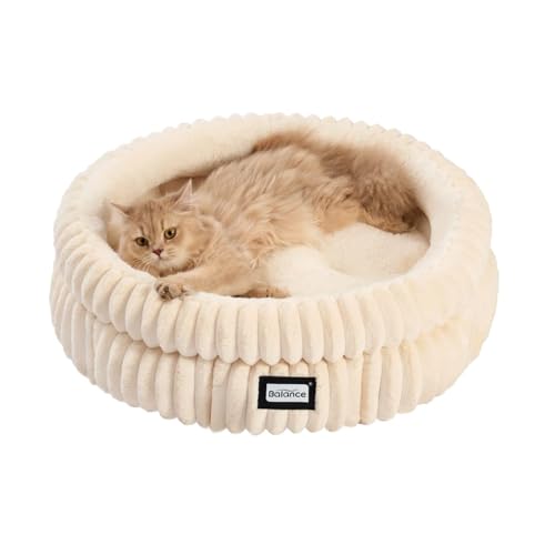 BALANCE Cat Bed Kitten Bed, Washable Round Cat Beds for Indoor Cats,Super Soft Plush Faux Fur Pet Bed for Puppy and Kitten with Anti-Slip Bottom