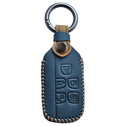 ontto Car Key Cover Case Key Fob Cover for Land Rover Discovery 4 Sport Defender LR4 LR2 Freelander 2 Range Rover Sport Evoque Jaguar Leather Smart Key Shell Holders Protectors Blue Cover
