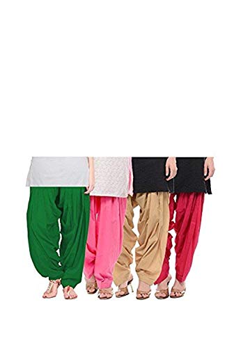 Pistaa's Combo of 3 Womens Solid Cotton Mix Best Indian Ethnic Comfortable Readymade Punjabi Semi Loose Patiala Salwar, Maroon :: Milky White, One Size