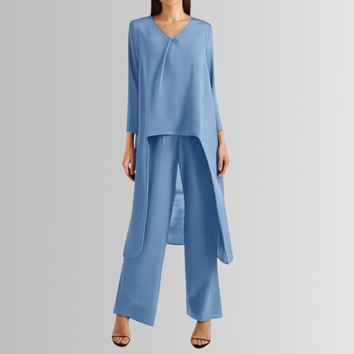 Ensemble deux pièces femme avec pantalon large fluide et poches taille haute pour le printemps - 3