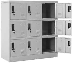 INTERGREAT Metal Locker, 9 Door Storage Locker for Employees for Office, Lockable Steel Locker Cabinet for Home, Garage, Gym, School(Grey)