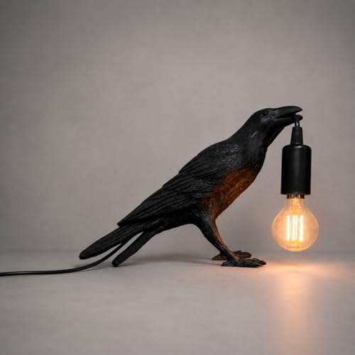 CROWSONG Gothic Raven Lamp Crow Lamp with Adjustable Brightness Dimmable Ambient Lighting Black Bird Decor Dark Academia Style Vintage Filament E12 LED Bulb Unique Home Accent Gift