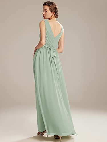 Alicepub V-Neck Sage Green Bridesmaid Dresses For Women Chiffon Long Formal Dress For Wedding Party Evening Makeup, Us14 #TOP2