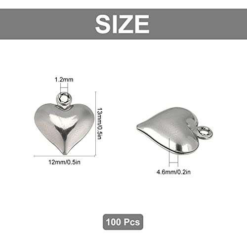 SUNNYCLUE 1 Box 100Pcs Valentines Day Mother's Day Silver Heart Charms Stainless Steel Heart Shaped Love Pendants Bulk 3D Metal Beads for Jewellery Making Charms DIY Gifts Wedding Bracelet Necklace - Image 2