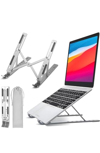 Image of Adjustable Aluminum Laptop Stand, 6 Angles Ergonomic Foldable Portable Riser Holder Compatible with MacBook, HP, Dell, Lenovo, Grey