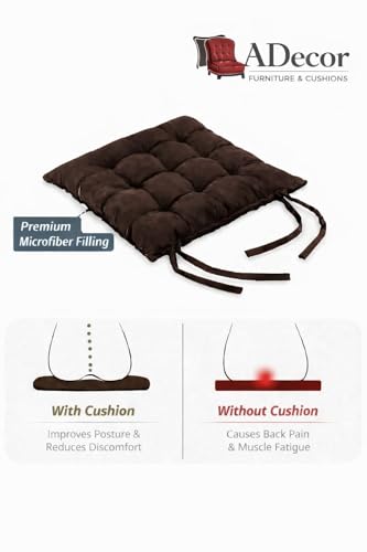 Image of A Decor Soft Cotton Chair Cushion Pad 40x40x4 cm| Comfortable Pad for Dining, Office & Study Chairs Pack of 1| (Dark Brown)