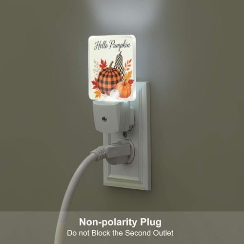 Image of Pumpkins Autumn Leaves Fall LED Plug-in Night Light 2-Pack, Auto Sensor Nightlights Set of 2