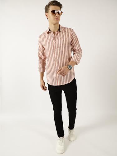 Image of Thomas Scott Men's | Striped | Full Sleeve | Slim Fit | Polyester Blend | Single Pocket | Spread Collar | Casual Shirt