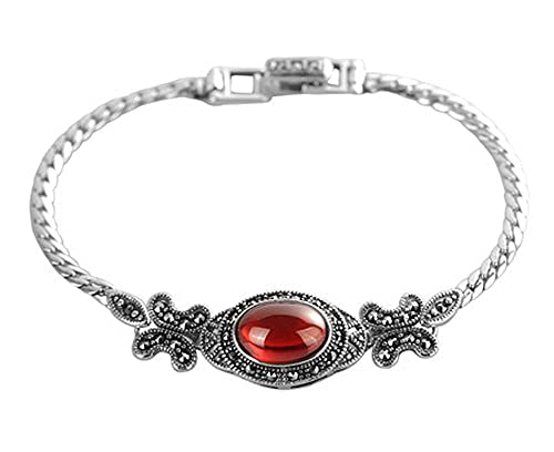 Pulsera de plata 925 con granate rojo y ágata verde auténtica