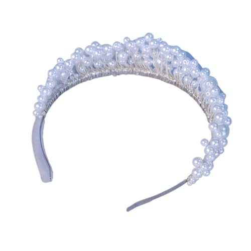 Diadema de perlas tejida a mano color plateado para tocados de novia de moda