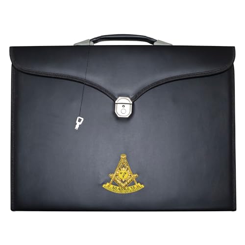 Masonic Apron and Chain Collar Case Black, Past Master Hand Embroidered Emblem | Art Portfolio Carrying Bag