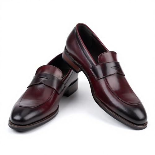 GZOJSS Men's Luxury Leather Shoes High Grade Slip-On Loafers for Wedding,Business,Office, Formal Dress Shoes (Wine red, Adult, Men, 12, Numeric, US Footwear Size System, Medium)