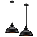 Asnxcju Matte Black Pendant Light, Industrial Farmhouse Pendant Light Vintage Hanging Ceiling Lamp Fixtures for Kitchen Island, Barn, Dining Room 2 Pack