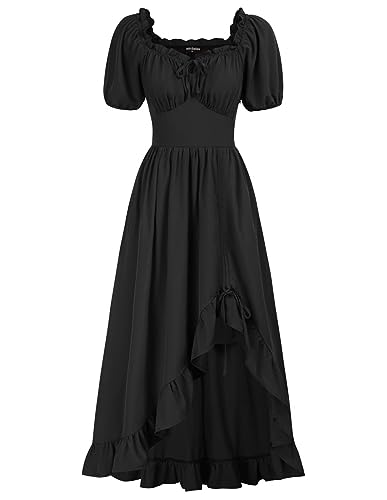 Scarlet Darkness Summer Dresses for Women Milkmaid Cottagecore High Low Black Goth Dress Black L