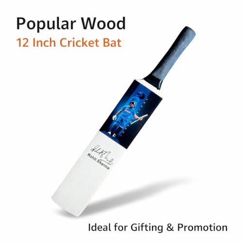 Image of AEM Wood Rohit Sharma Miniature Show Piece Cricket Bat with Photo & Signature 12 Inch| Pack of 1|