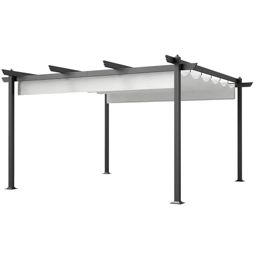 Outsunny Pérgola Gazebo 4x4 m Pérgola con Lona Resistente Retráctil, Marco de Aluminio, Pérgola para Jardín, Terraza, Balcón, Veranda, Patio, Piscina y Exteriores, Blanco