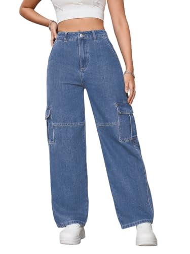 Image of Tagas Women Cargo Jeans | Women,s Cargos-Pants | (Women's) Denim Cargo's Pants || Cargo,s for Woman || Oversized-Jeans for Woman's || Loose Jeans Pant for Woman,s