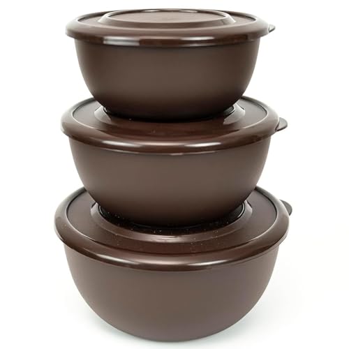 Image of Microwave Safe Stainless Steel Food Storage Container with Lid | Euro Mixing Bowl Set for Kitchen | 500ml, 800ml, 1250ml | Pack of 3 | Leak-Proof (Classic Dark Brown)