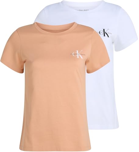 Calvin Klein Damen 2er Pack T-Shirts Kurzarm Monologo Tee Slim Fit,...