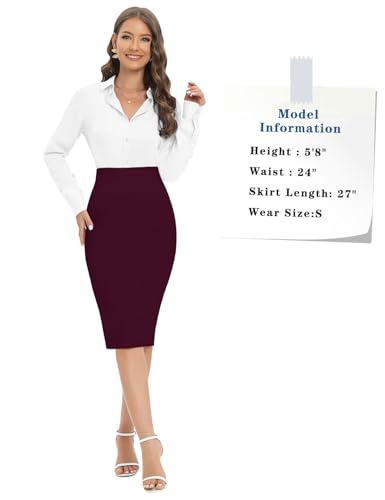 Image of Tapata Women's Office Work Pencil Skirt Stretch High Waist Below Knee Bodycon for Business Casual