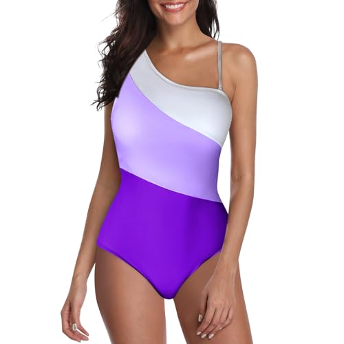 Psh Up Badeanzug Badekleid Damen Große Größe Damen- Badeanzug mit Schnitt sexy Kontrastfarben- Badeanzug mit doppeltem Schultergurt Hosenanzug Damen Badeanzug Mädchen (Lila XXL)