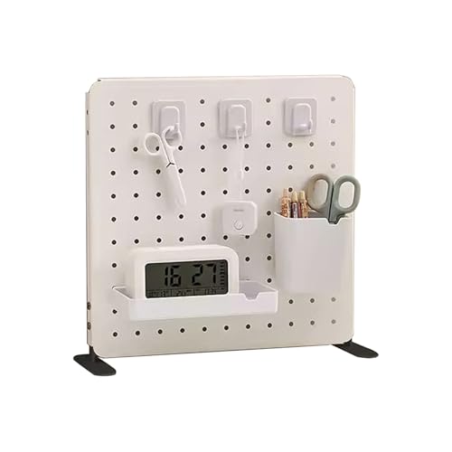 Kit de rangement autoportant en métal blanc avec panneau plat et présentoir grillagé