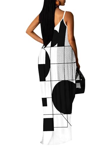 Image of Women's Summer Maxi Dress Spaghetti Strap Floral Boho Beach Long Sundress with Pockets