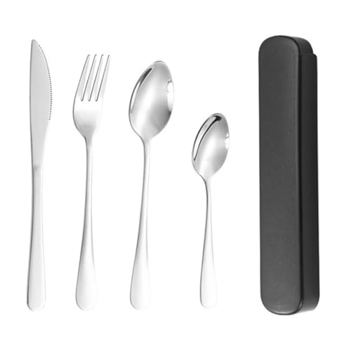 KYLOS Camping Besteck, 4 Stück Edelstahl Reisebesteck Mit Etui, Verstärktes Gehäuse Mit Schnallen-Design, Campingbesteck Für Outdoor, Reise, Arbeit, Schule, Spülmaschinenfest, Schwarz KYLOS Camping Besteck, 4 Stück Edelstahl Reisebesteck Mit Etui, Verstärktes Gehäuse Mit Schnallen-Design, Campingbesteck Für Outdoor, Reise, Arbeit, Schule, Spülmaschinenfest, Schwarz