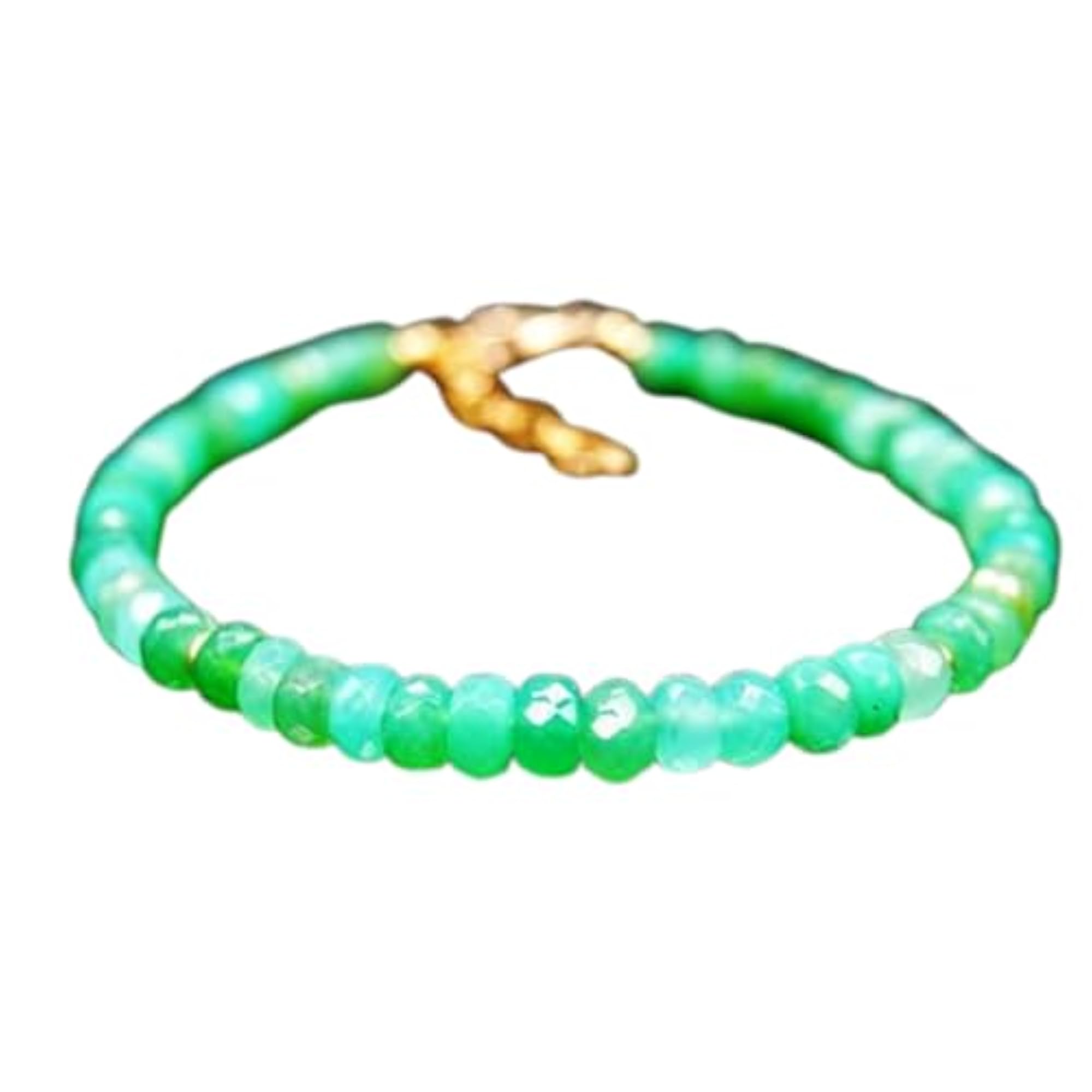 Chrysoprase Rondelle Beaded Bracelet with Gold Lock, Adjustable