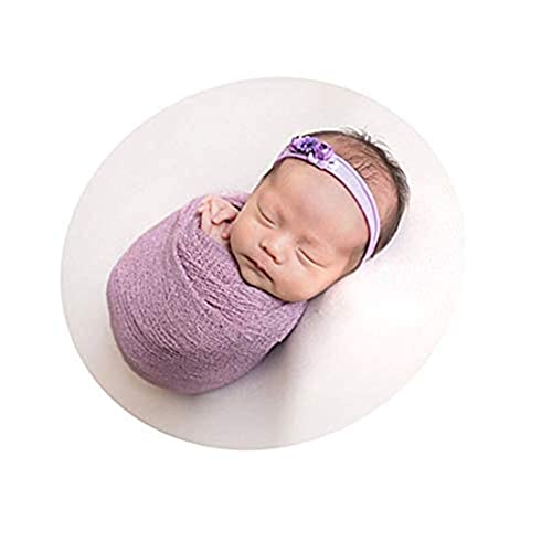 Image of Coberllus Newborn Baby Photo Props Wrap Cloth Blanket Swaddle for Boys Girls Photography Shoot (Purple)