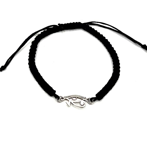 PULSERA MACRAME OJO DE HORUS EN PLATA DE LEY (NEGRO)
