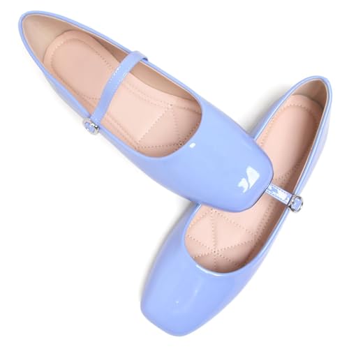 LUXINYU Women Mary Jane Flats Patent Leather Square Toe Adjustable Buckle Strap Ballet Party Dress Shoes4