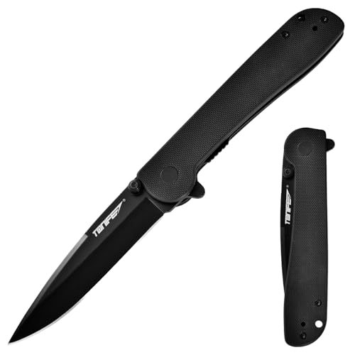 TONIFE Guiding Star Navaja Plegable con Clip de Bolsillo, Antideslizante EDC Cuchillo Plegable Outdoor, Hoja 8Cr14MoV y Mango G10 para Cuchillo de Camping al Aire Libre (Negro + Titanio Negro)