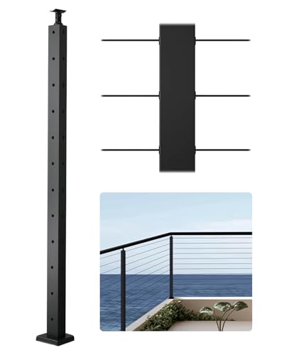 VEVOR Corner Cable Railing Post, 12 Holes, 42x1x2 Inches Stainless Steel Cable Railing System Kit for Indoor Outdoor Deck Balcony, 1 Pack, Black, Product ID 1JZLGZXHS10607YXO001V0