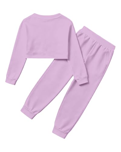 Image of Betusline Girls 2 Piece Outfits Girls Cropped Sweatsuit Pants Outfit Clothes Set, 4T-14 Years